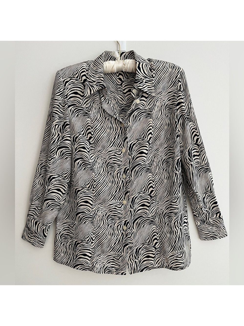 CITY COMBI By Delmod Long Sleeve Button Front Blouse Zebra Print Business Chic